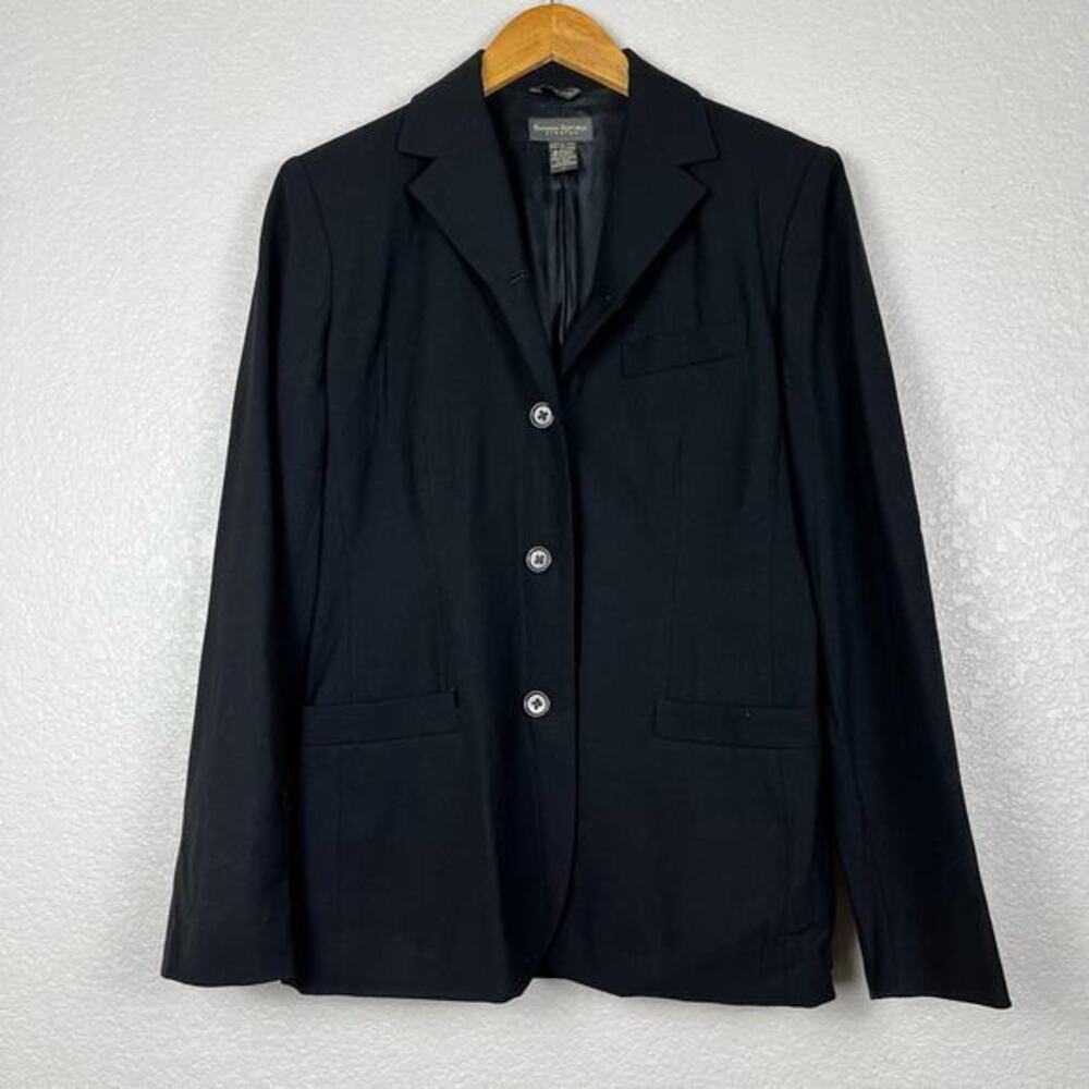 Banana Republic Blazer Womens 4 Stretch Wool Made in Italy Black Minimalist Luxe